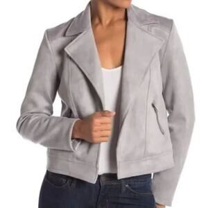 Philosophy Light Gray Faux Leather/Suede Spilt Front Jacket - XL